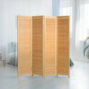 Natural 6 ft. Tall Adjustable Shutter 4-Panel Room Divider - Picture 1 of 5