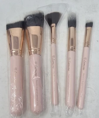 Juego de 5 brochas de contorno facial Lamora Pro para contorno esculpir e iluminar rosa  Foto 1 de 4