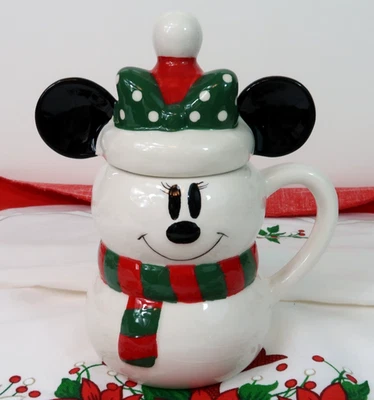 Disney Minnie Mouse Muñeco de Nieve Taza con Sombrero de Papá Noel Topper Vacaciones Navidad Foto 1 de 4