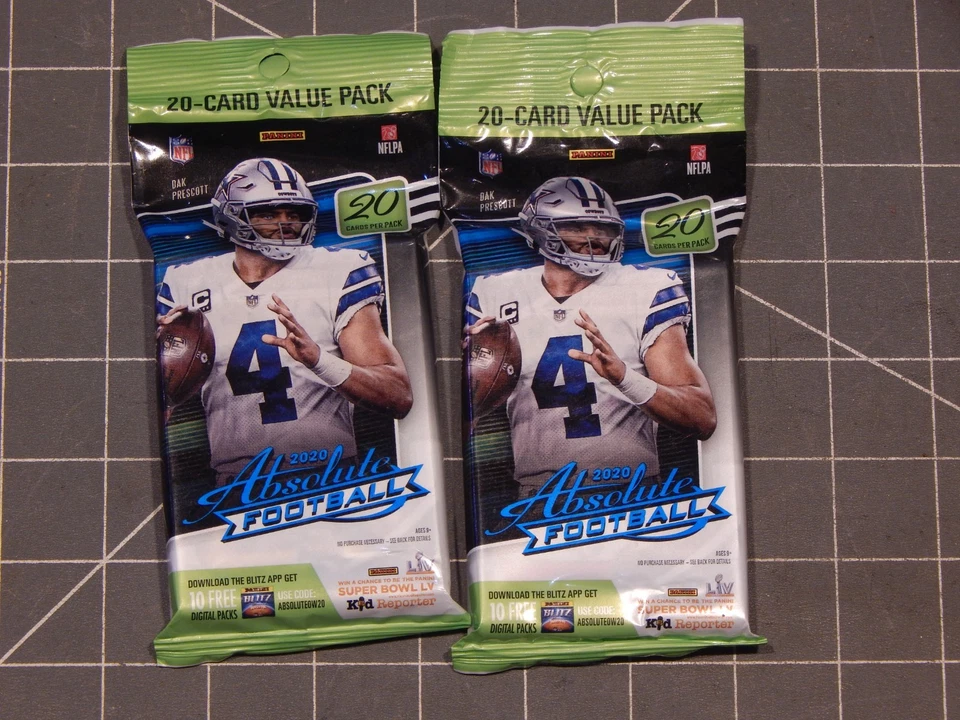 Lot 2 2020 Panini Absolute Football Fat Pack 20 NFL Cards - Image 1 of 1