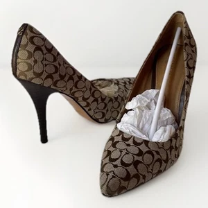 COACH Heels Womens 7.5B Brown Ellin SIGNATURE JACQUARD Pumps Preppy/Retro/Y2K - Bild 1 von 9