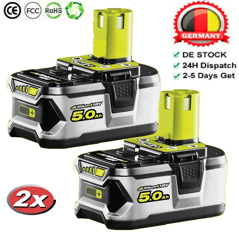 2x 5,0Ah batteria originale per batteria RYOBI 18V One Plus litio RB18L50 P108 P109
