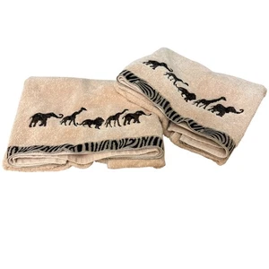 Set 2 asciugamani da bagno Safari animali cotone elefante giraffa leone zebra 50 x 26,5" - Foto 1 di 11