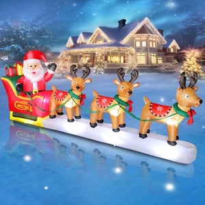 12FT Long Christmas Inflatables Santa Claus on Sleigh with 3 Reindeer Yard De... - Bild 1 von 6