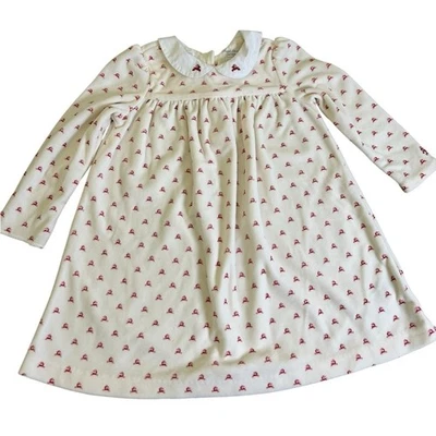 Ralph Lauren Holiday Dress 18M White Red Reindeer Print Velour Peter Pan Collar - Image 1 of 4