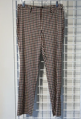 Брюки сигаретные Max Mara Weekend коричневые клетчатые шерстяные без подкладки FITW13 эластичные размер США 8 - Изображение 1 из 4