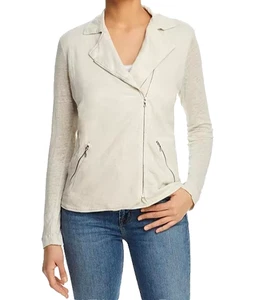 Womans Majestic Filatures Ivory Deluxe Linen Moto Jacket Sz 3 ZipUp minimal NWOT - Picture 1 of 14