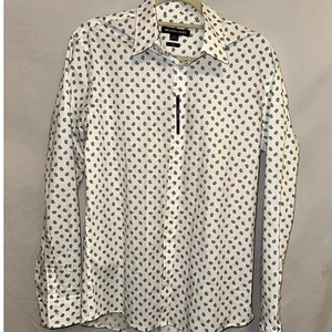 NWT Michael Kors Mens White Blue Paisley Long Sleeve Slim Fit Button Down Sz Med - Picture 1 of 10