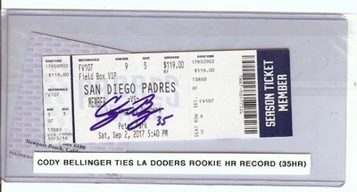 Cody Bellinger Signed Autographed Ticket Dodgers Rookie HR Record 10/3/16 PSA - Image 1 of 2