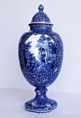 古董蓝色和白色花瓶脚部装饰火焰 - VILLEROY & BOCH MEHLEM BONN — 第 1/4 张图片