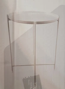 At Home Tate Tray Side Table White Steel 15"L x 20.5"H x 15"W NEW Powder Coat - Picture 1 of 4