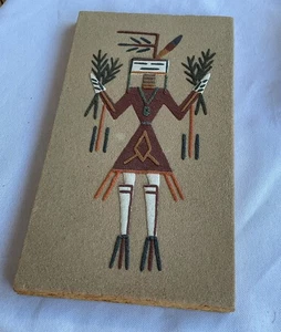 Arte de pintura de arena navajo vintage nativo americano curación masculina Yei 9x5 - Imagen 1 de 5
