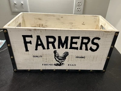 Vintage Look Wood Decorative Storage Crate Cut-Out Handles Metal Corners Nice - Image 1 of 4