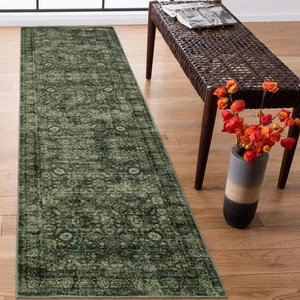 Washable Dark Green Runner Rug 2x8, Vintage Boho Runners for Hallways Non Sli... - Picture 1 of 8
