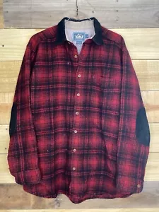 Vintage Woolrich USA Red Black Elbow Patch Wool Flannel Plaid Shirt Men’s Large - Picture 1 of 13