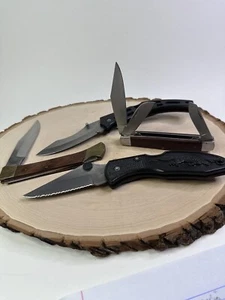 Lot of 4 Assorted  Pocket Folding Knives 2 Leather Sheaths See Descriptions! - Picture 1 of 7