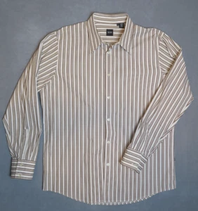 Hugo Boss Men's XL Long Sleeve Button Up Shirt White/Brown Stripes - Picture 1 of 5