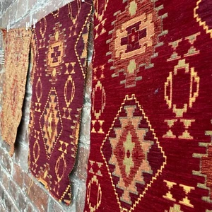 Tribal Kilim Chenille Jacquard Upholstery Fabric For Cushions & Curtains Per M - Picture 1 of 18