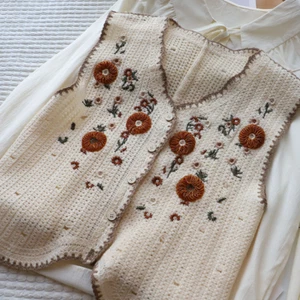 Femmes Ethnique Crochet Floral Tricot Débardeur Brodé Tricot Gilet - Bild 1 von 15