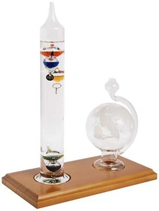 00795A2 Galileo Thermometer with Glass Globe Barometer Barometer Set Glass/Wo... - Picture 1 of 7