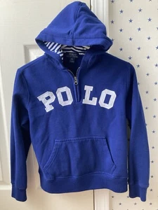 $85 Boys Polo RALPH LAUREN 1/4 Half Zip M Medium Blue Sweatshirt Hoodie Sz 10-12 - Picture 1 of 24
