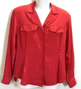 Christian Dior Chemises Blouse Vintage Womens 10 Red Orange Padded Shoulders Top - Picture 1 of 5