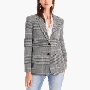 J. Crew Boyfriend Blazer In Plaid Wool Blend Houndstooth Black White Size 4 - Picture 1 of 10