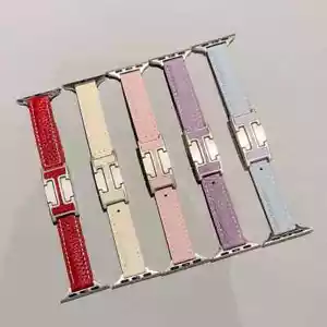 Correa de cuero delgada con hebilla plegable en H para Apple Watch Series Ultra 10 9 8 7 6 5 4 SE - Imagen 1 de 21