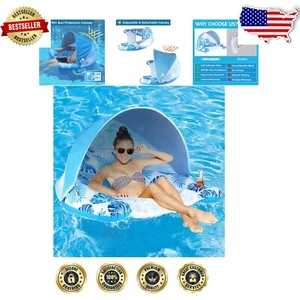 Deluxe Pool Lounge Float with Canopy, Cup Holder & Breathable Mesh Design - Picture 1 of 9