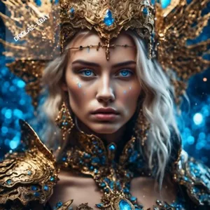 Blue Eyes Gold Armor Portrait Digital Image Picture Photo, Wallpaper Art Desktop - Picture 1 of 3