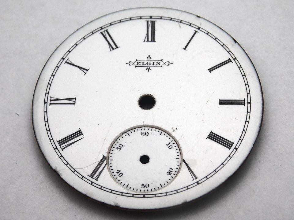 Esfera de reloj Elgin blanca para relojes de bolsillo 34 mm negro número romano Mrkrs vintage Foto 1 de 1