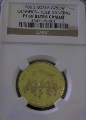 1986 South Korean 25KW Gold Folk Dance NGC PF69 Ultra Cameo - Image 1 of 4