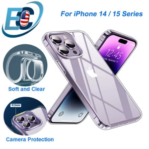 For iPhone 14 15 Series Clear Case Soft Silicone TPU Cover Shockproof Crystal - Picture 1 of 11