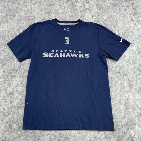 Seattle Seahawks Shirt Mens Medium Blue Jersey Russell Wilson 3 Swoosh Nike Cover