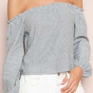 Blusa Boho Brandy Melville Fuera del Hombro Ticking Rayas Recortada Talla Única - Imagen 1 de 8