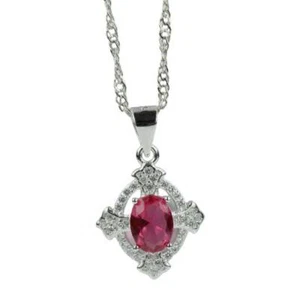WHITE GOLD FINISH Created Diamond Oval Cut Pink Tourmaline Cross Design Pendant - Picture 1 of 6
