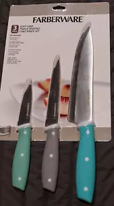 NUEVO Juego de cuchillos de chef Farberware 3 piezas agarre suave triple remachado -Estante - Imagen 1 de 4