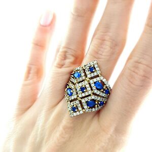 New Women Stylish HANDMADE Jewelry Sterling Silver Sapphire Ring Size 8.5 2085