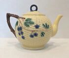 Vintage Tiffany & Co. Portugal Majolica Yellow Basketweave Blackberries Teapot