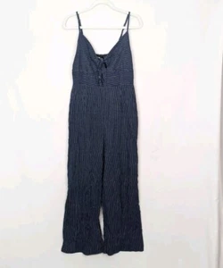 MINKPINK talla Mono L Lover Azul Marino Rayas Pierna Ancha Lino Algodón Lazo Frontal - Imagen 1 de 19