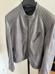 Belstaff V Racer Leather Jacket Size 40 Grey Slim Fit - Picture 1 of 8