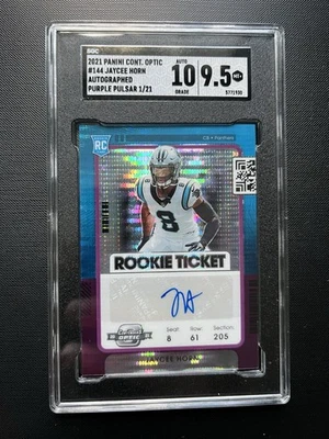 2021 CONTENDERS OPTIC JAYCEE HORN PURPLE PULSAR AUTO RC /21 SGC 9.5/10 Panthers - Image 1 of 4