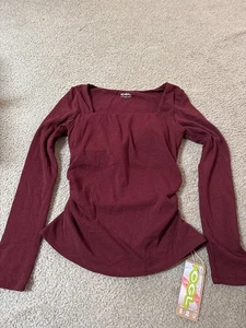 Top OGL Brami Talla S Borgoña Mangas Largas Escote Cuadrado Nuevo Con Etiquetas - Imagen 1 de 5