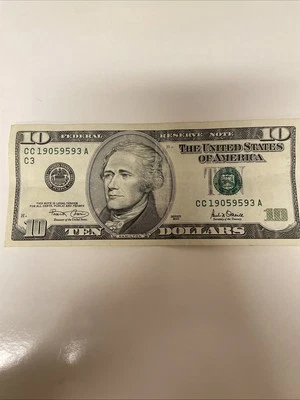 2001 $10 Ten Dollar Bill Federal Reserve Note  Vintage Rare 24 Years Old! - Image 1 of 4