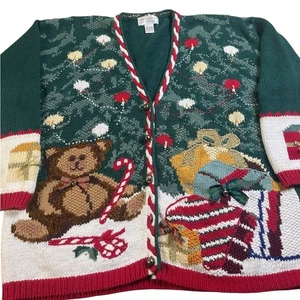 Cárdigan de Colección Informal Esquina Intarsia Navidad Oso de Peluche Suéter Feo XL Vacaciones - Imagen 1 de 15