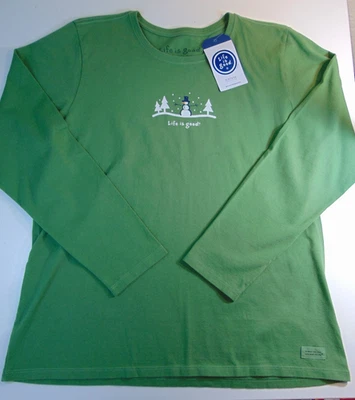 Camiseta Life is Good Mujer Manga Larga XL Verde con Muñeco de Nieve Nueva Con Etiquetas Foto 1 de 4