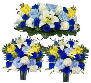 Cemetery Flowers for Grave Decoration- Artificial Headstone Flower Saddle and - Picture 1 of 7