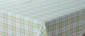 Printed Fabric Tablecloth 52"x52" Square, LEMON PLAID MULTICOLOR AQUA YELLOW,CCL - Picture 1 of 7
