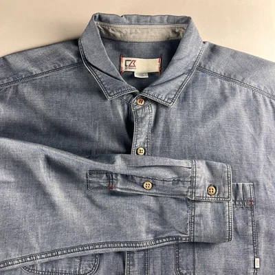 Cutter & Buck Denim Long Sleeve Shirt Men’s Large Blue Chambray Button Down - Image 1 of 4
