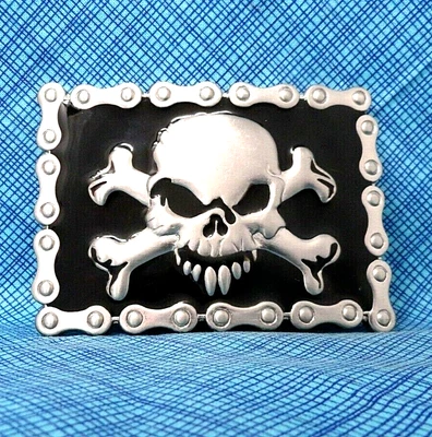 Череп скрещенные кости ремня пряжка мотоциклиста мотоцикла цепи Хэллоуин косплей винтажный.DBD355 - Изображение 1 из 4